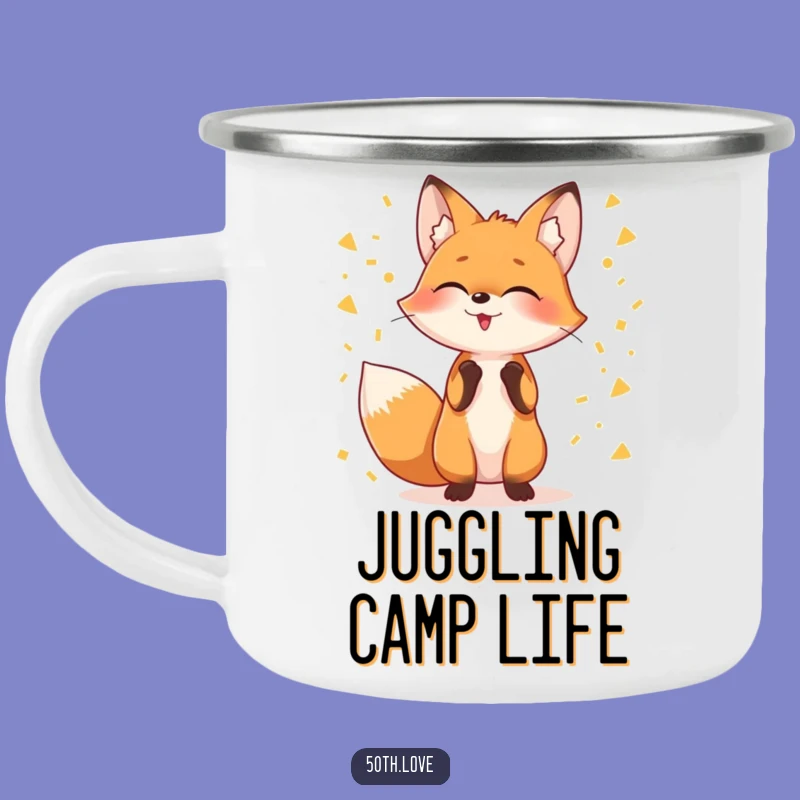 Funny Fox Juggling Confetti Camping Mug: Adventure Fuelled by Hilarious Cheer!