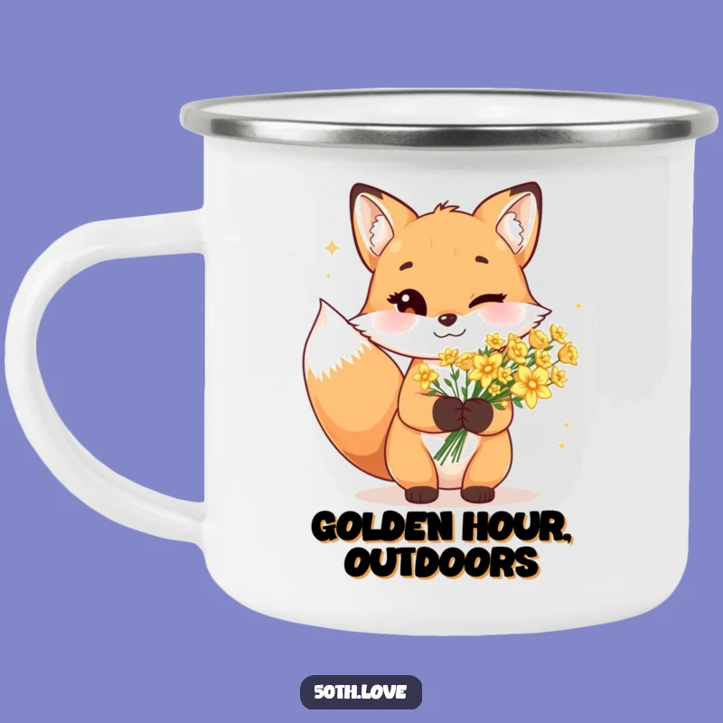 Golden Campfire Glow: Funny Winking Fox Camping Mug