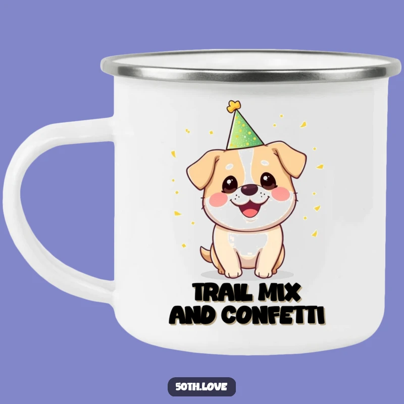 Funny Dog Juggling Confetti Camping Mug - Outdoorsy Party Pup