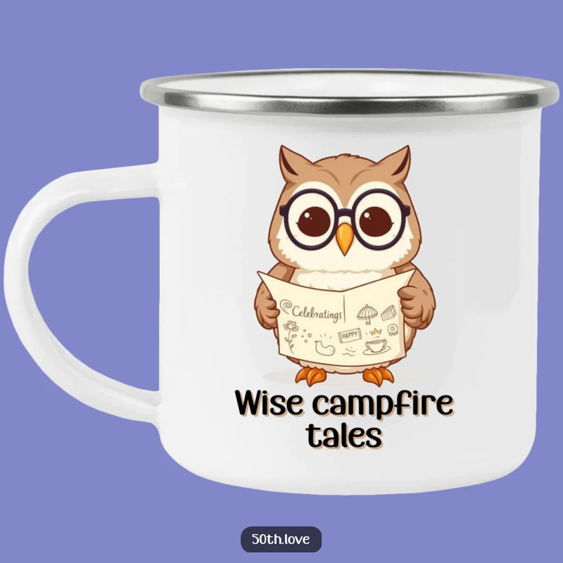 Trail Wisdom: Funny Owl Reading Scroll Camping Mug