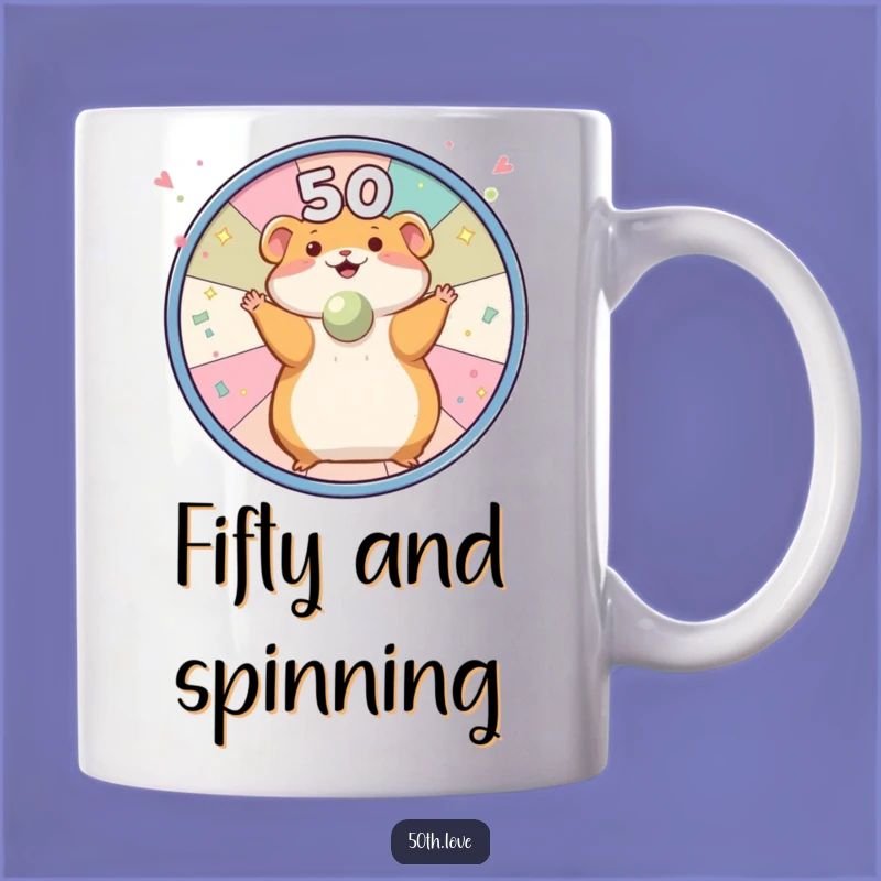 Funny Hamster '50' Wheel Mug - Spin into Fun for Your Birthday!