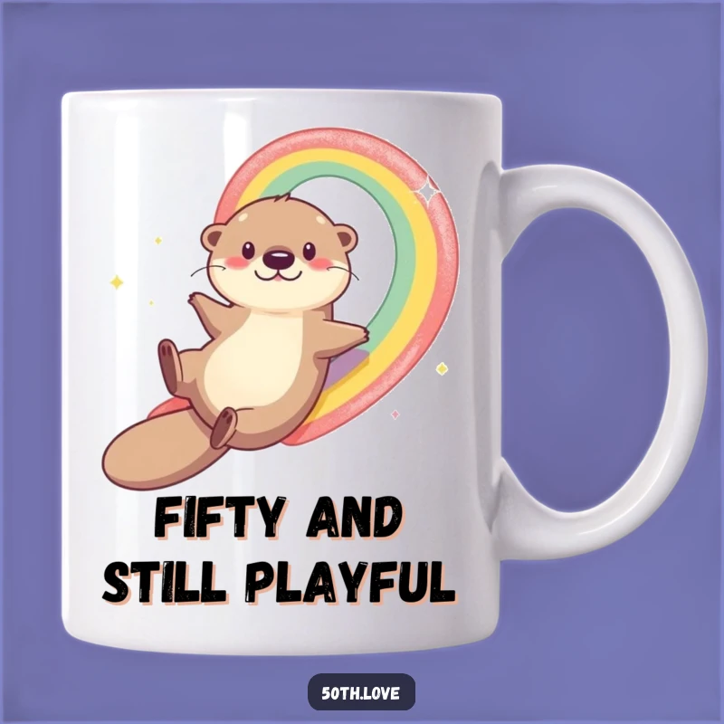Funny Otter Sliding Rainbow 50th Birthday Mug - Perfect Gift for Joyful Celebrations