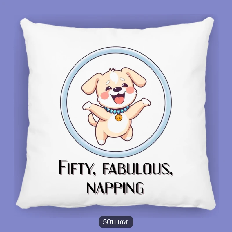 Cushion Your Laughs: Funny Giggling Dog Fifty Hoop Pillow