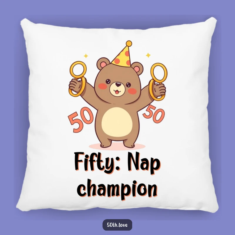 Funny Bear Juggling Pillow: Comfy 50th Birthday Accent Pillow Gift!