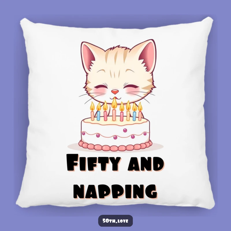 Funny Kitten 50th Birthday Pillow: Cozy Comfort with Hilarious Candle Blowing Action