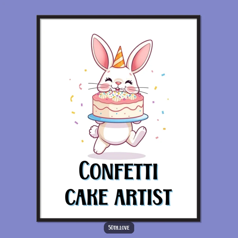 Funny Bunny Cake Digital Art Print - Hopping Confetti Decor
