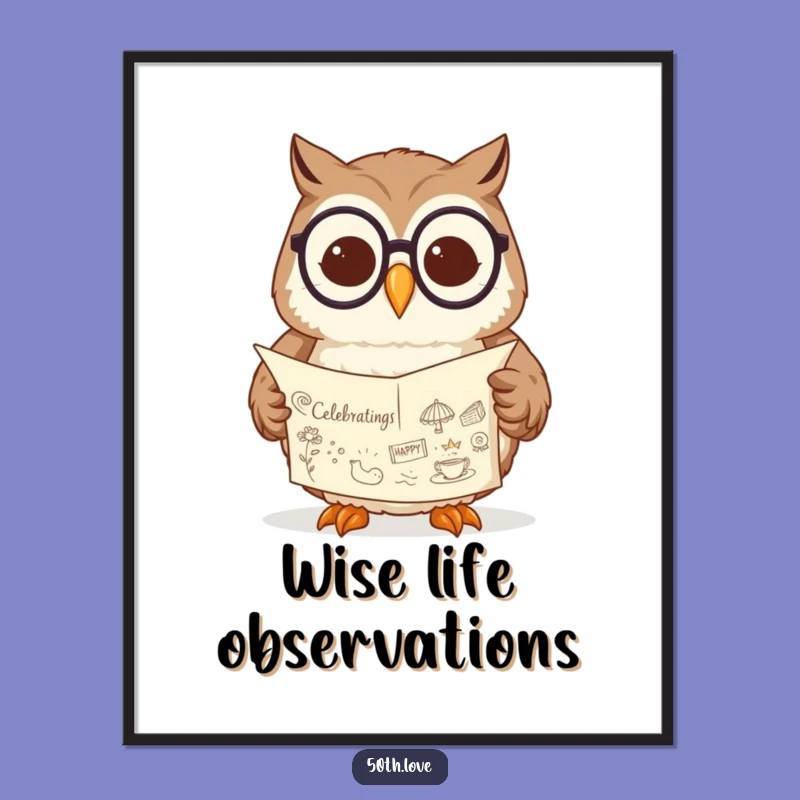 Instant Intellect: Funny Owl Reading Scroll Digital Art Print