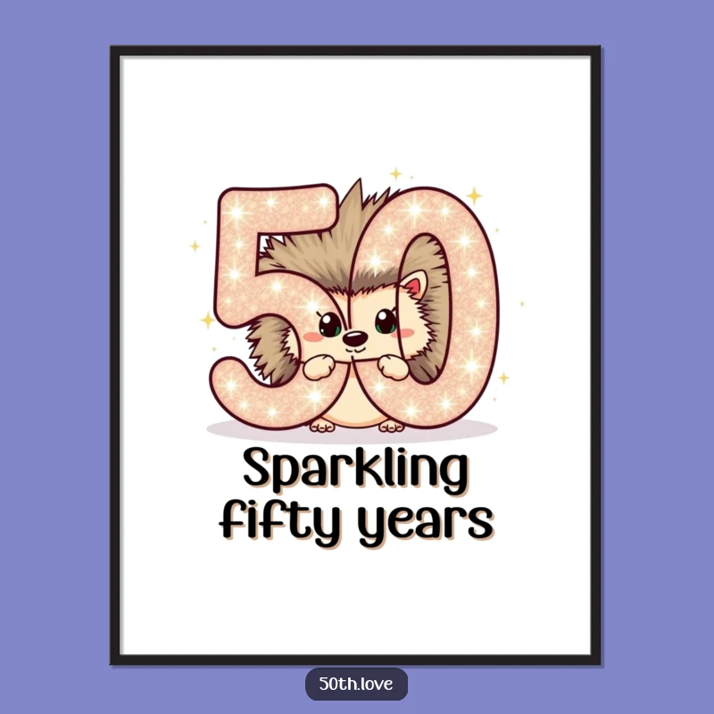 Funny Hedgehog 50th Birthday Digital Art: Instant Festive Decor