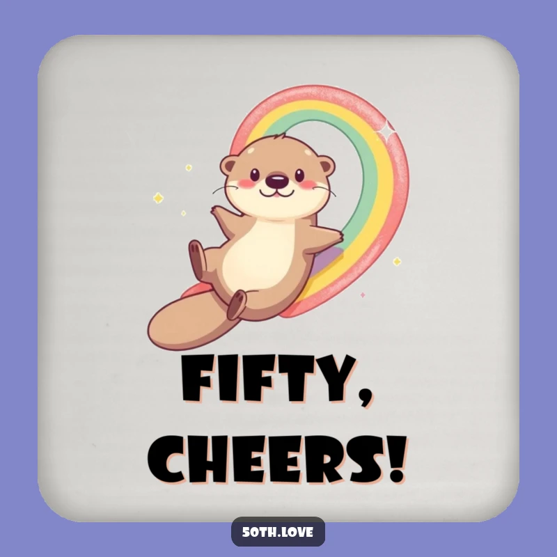 Funny Otter Rainbow 50th Birthday Drink Coaster - Protect Surfaces with Playful Style!