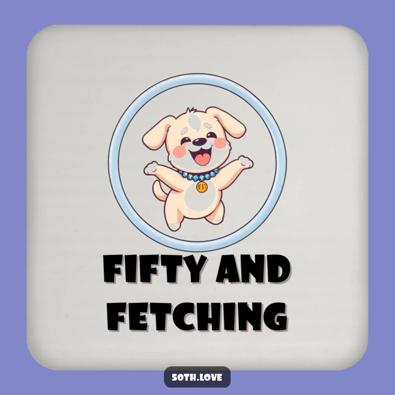 Protect Surfaces with Pups: Funny Giggling Dog Fifty Hoop Coaster
