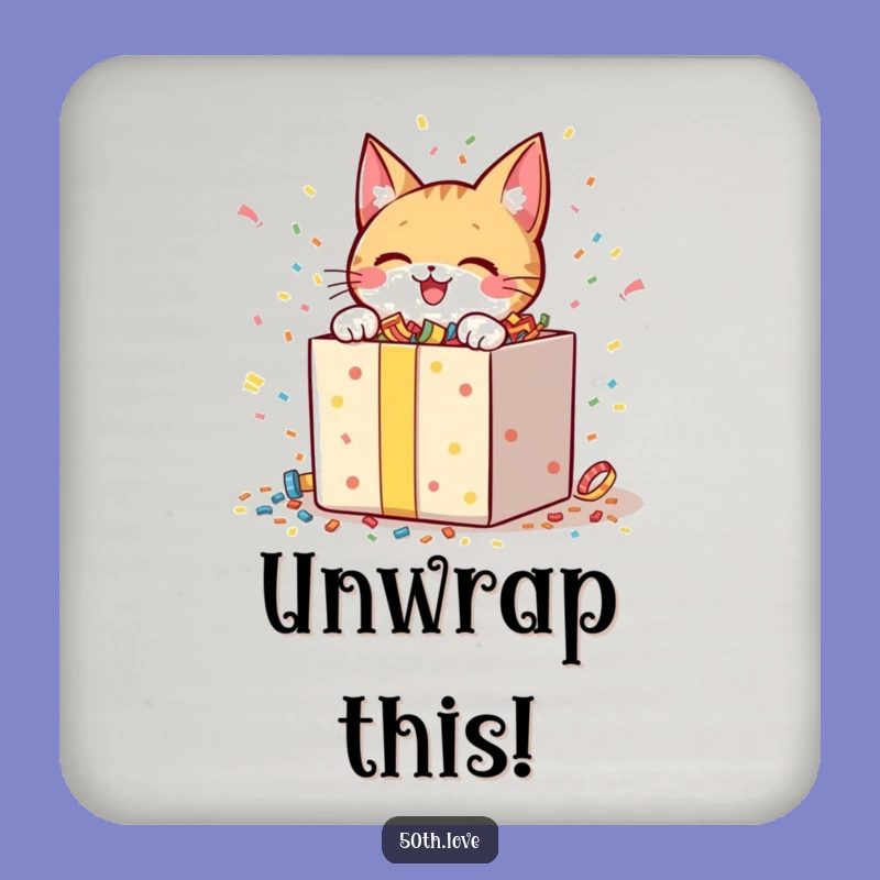 Funny Cat Unboxing Coasters: Cheerful Characters Opening Confetti Gift Set