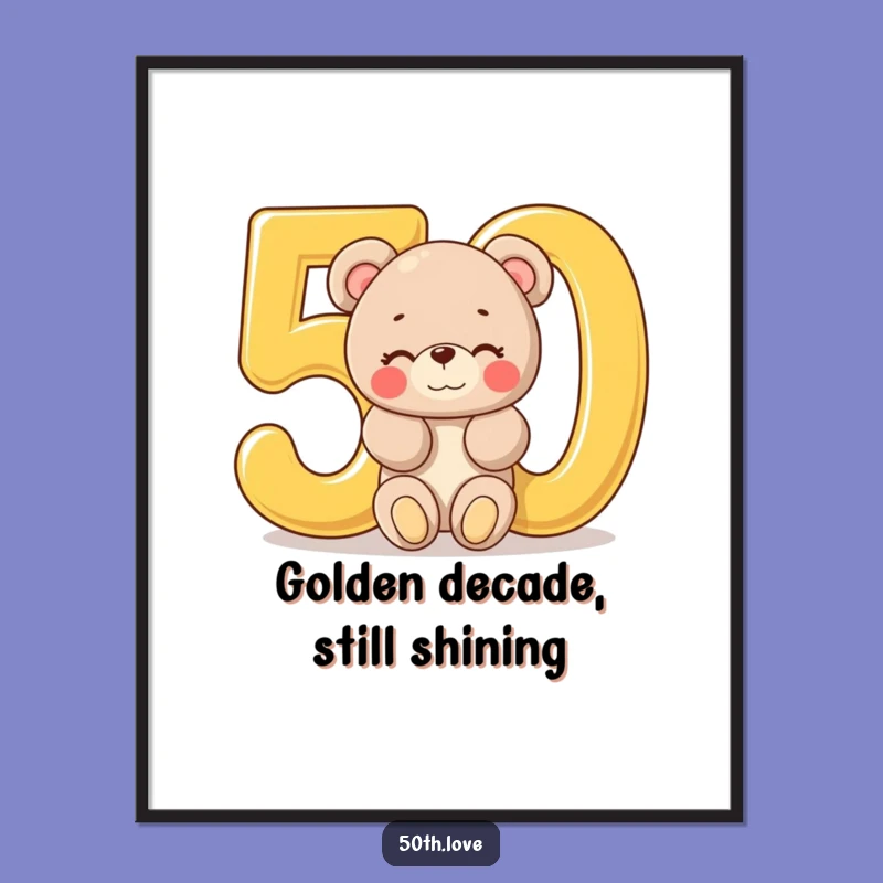 Funny 'Beary' 50th Birthday Poster - Winking Teddy Bear Golden Celebration Art