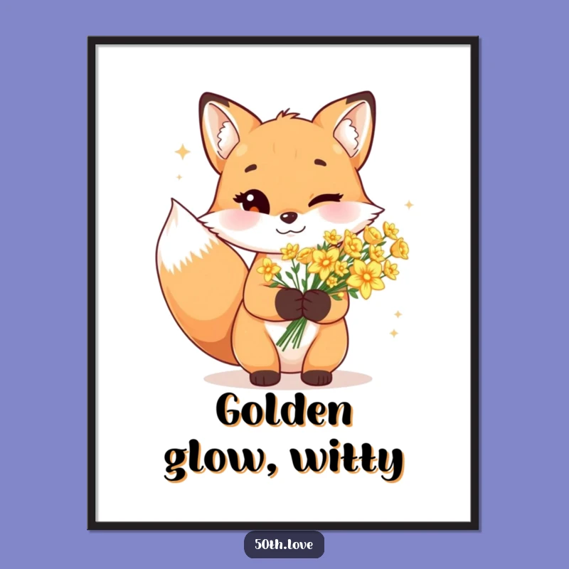 Golden Moments: Funny Winking Fox Poster for a Cheerful Home