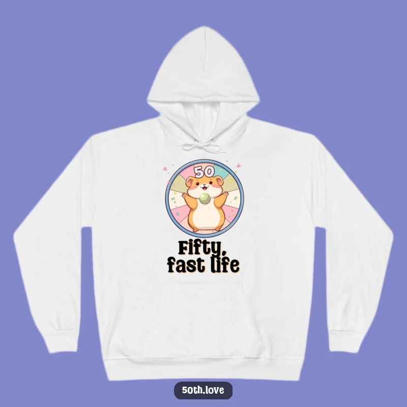 Cozy Funny Hamster '50' Wheel Hoodie - Stay Warm & Celebratory!