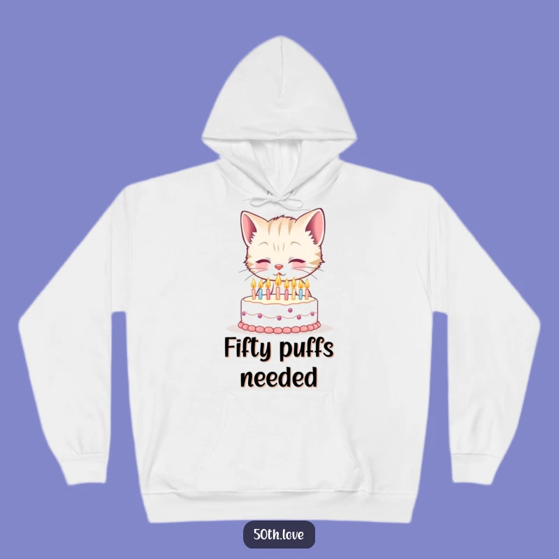 Funny Kitten 50th Birthday Hoodie: Cozy Comfort with Hilarious Candle Blowing Fun