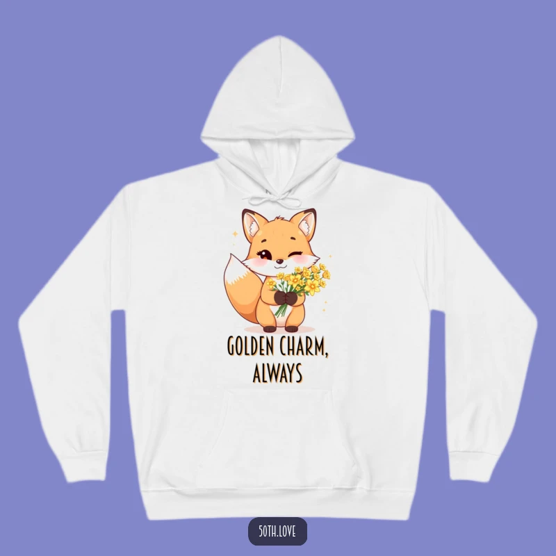 Cozy Charm: Funny Winking Fox Golden Flowers Hoodie