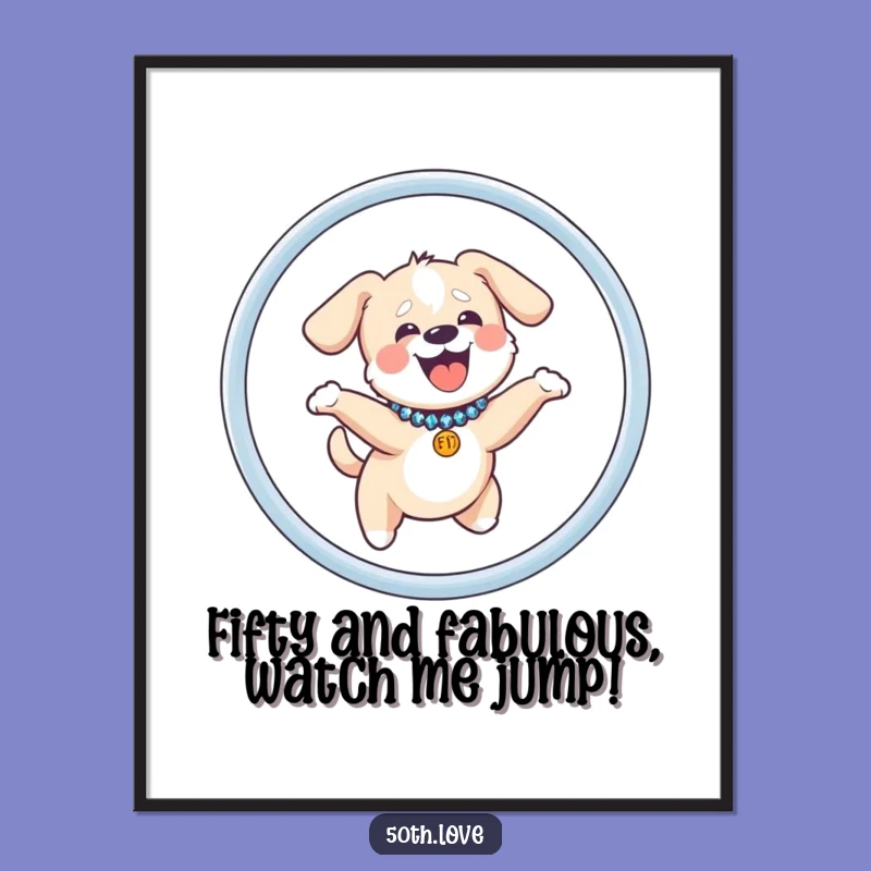 Free Printable Dog Wall Art: Giggle Pup Hoop Jump Funny Downloadable Decor Gift