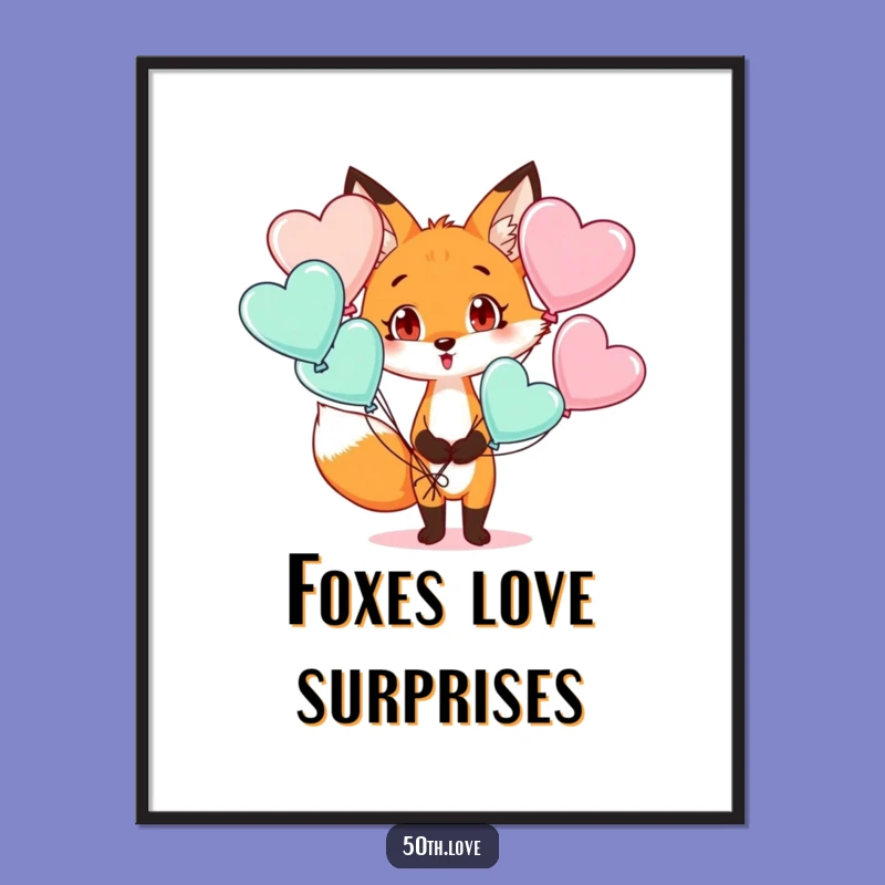 Free Printable Wall Art: Surprise! A Fox Full of Heart Balloons!