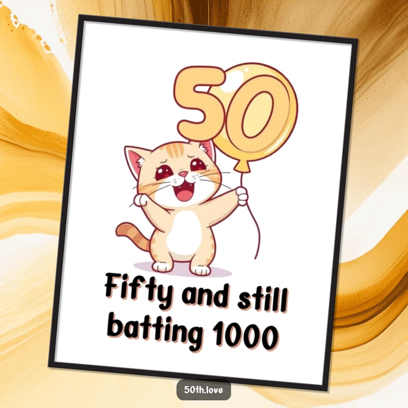 Funny Free Printable Wall Art: A playful cat with a mischievous grin bats a balloon.