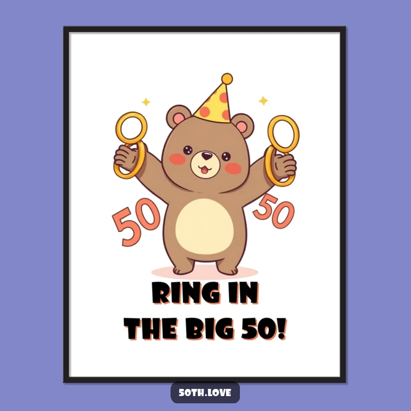 Free Printable Funny Wall Art: Juggling Bear 50th Birthday Decor Downloadable
