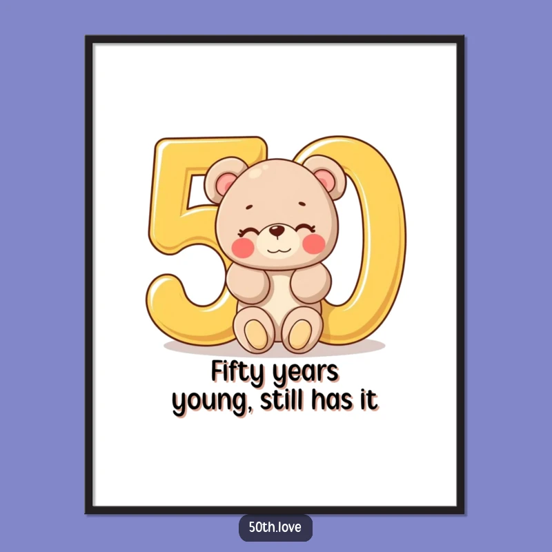 Free Printable Funny Wall Art: Winking Bear 50th Celebration, Hilarious Downloadable Art Print
