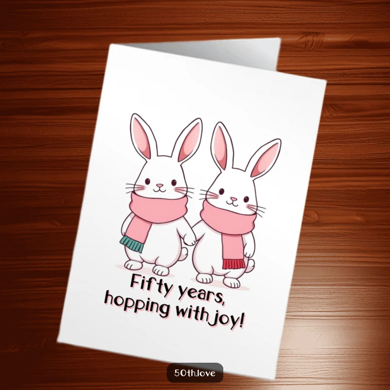 Funny Free Printable Birthday Card: Two cute bunnies in matching scarves link arms, ready for a festive birthday party.