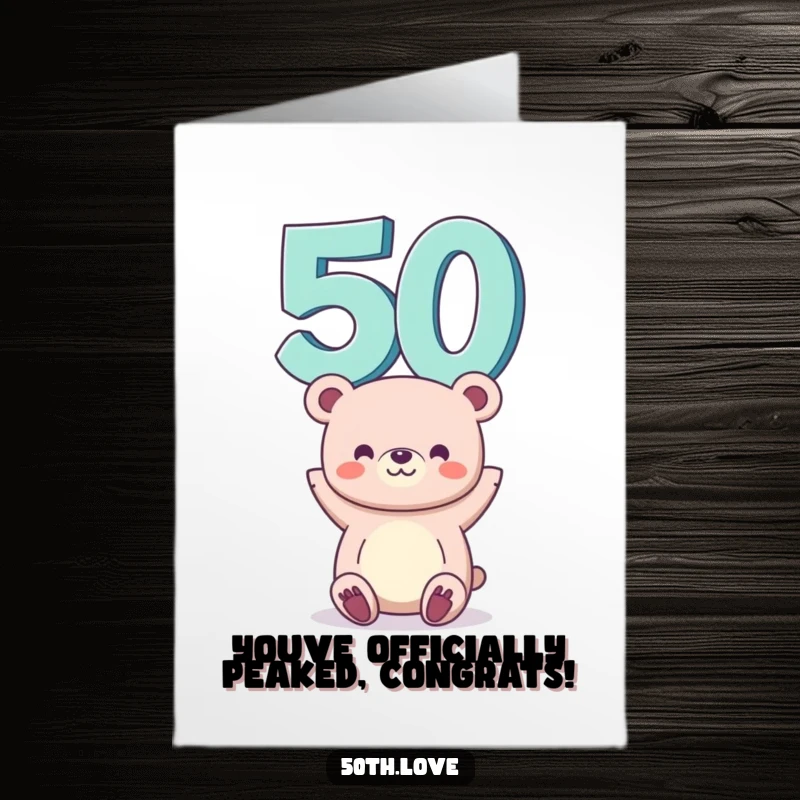 Funny Free Printable Congratulations Card with a happy bear balancing a large number on its head, symbolizing achievement.