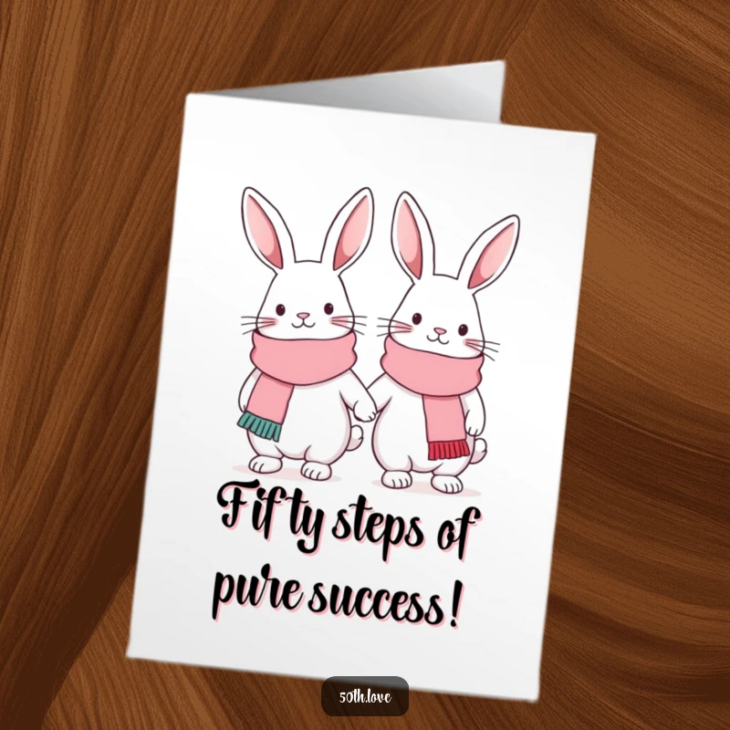 Funny Free Printable Congratulations Card: Two cute bunnies in festive scarves link arms, celebrating a shared accomplishment.