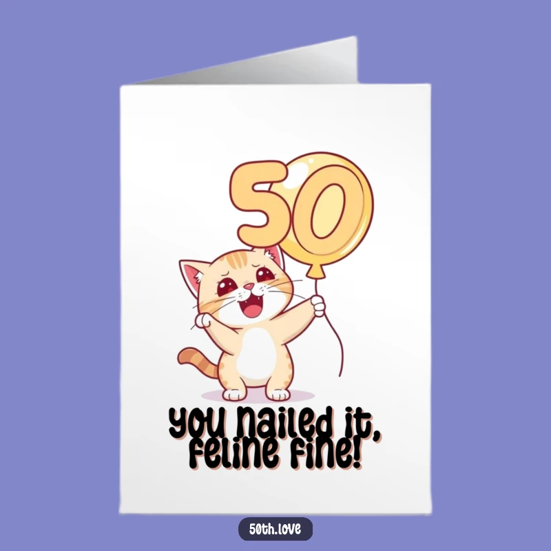 Free Printable Funny Cat Card: Mischievous Balloon Batting, Hilarious Downloadable Congrats