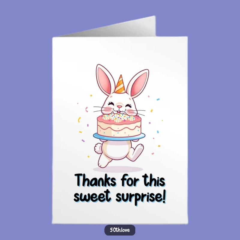 Free Printable Funny Bunny Thank You Card: Cake Presenting, Downloadable Gratitude