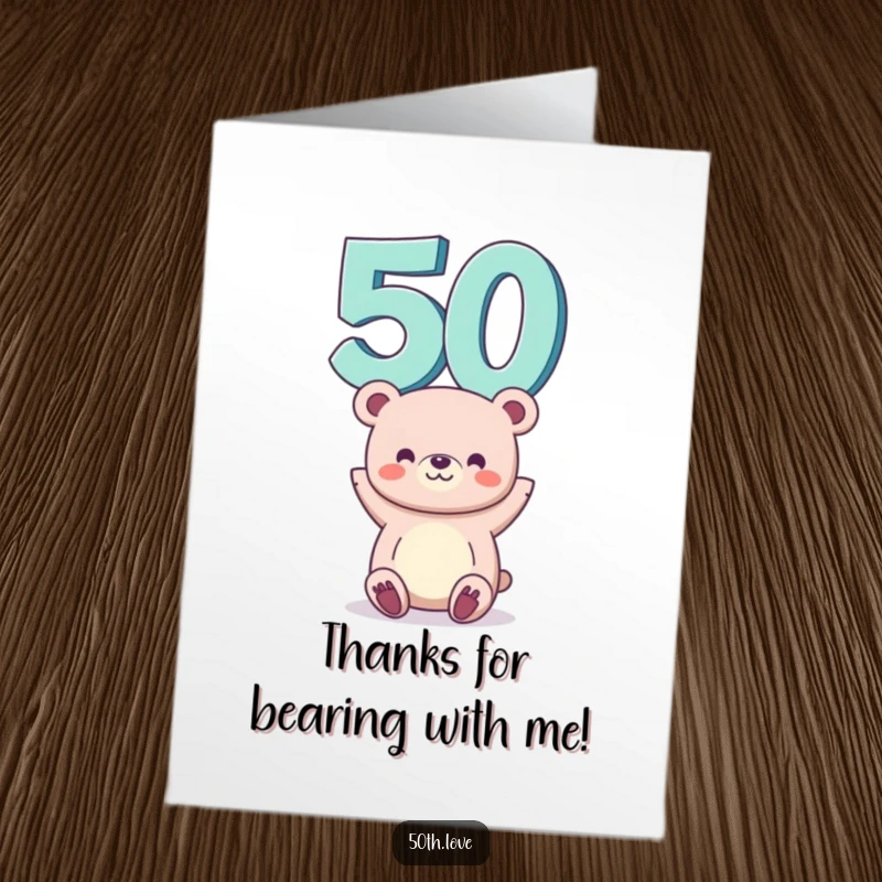 Funny Free Printable Thank You Card featuring a smiling bear balancing a large number, a unique way to say thanks.