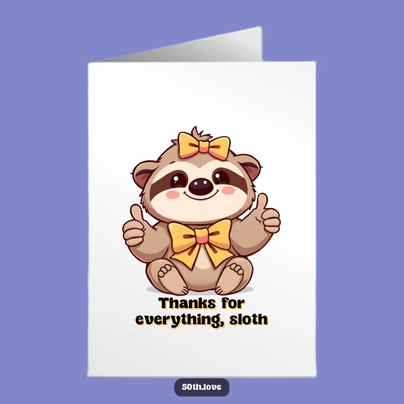 Free Printable Thank You Card: Sloth Thumbs-Up, Humorous Downloadable Gift