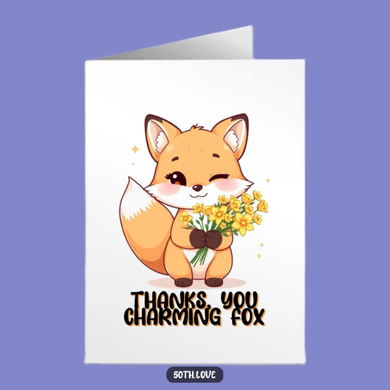 Free Printable Fox Thank You Card: Golden Blooms Funny Downloadable Gift