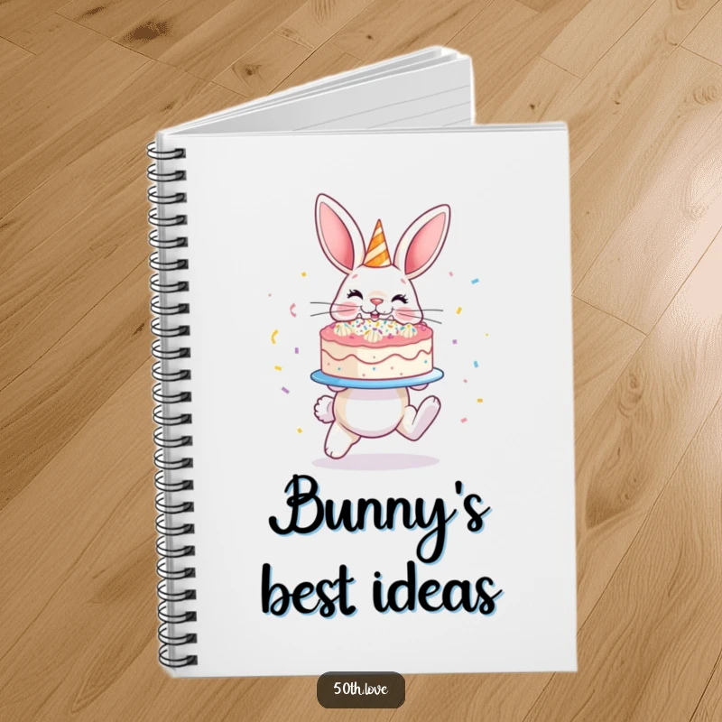 Funny 'Bunny Cake' Notebook: A hopping bunny presents a confetti-covered cake, perfect for jotting down sweet and funny thoughts.