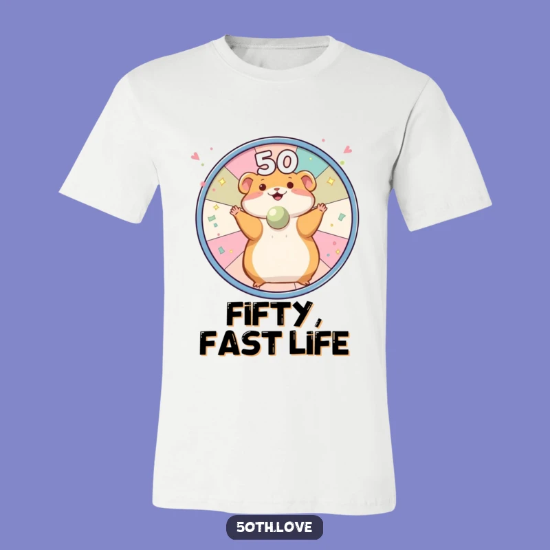 Funny Hamster '50' Wheel T-Shirt - Celebrate with High Energy!