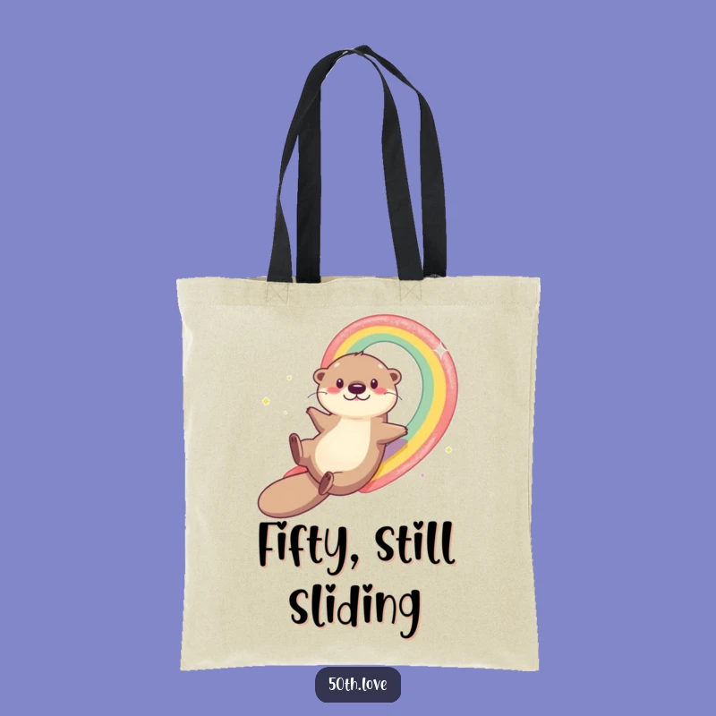 Funny Otter Rainbow 50th Birthday Tote Bag - Carry Your Joyful Milestone in Style